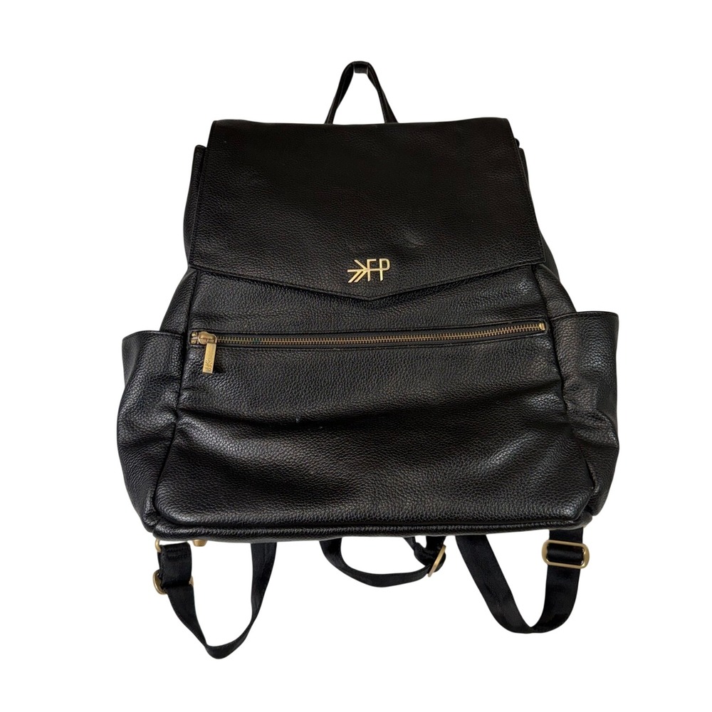 Freshly Picked Black Leather Convertible Backpack Diaper Bag Gold‎ Hardware